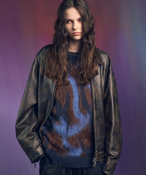 UNISEX》Sheep Leather Single Riders Collared Jacket/シープ