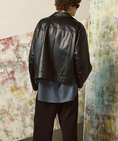 UNISEX》Sheep Leather Single Riders Collared Jacket/シープ