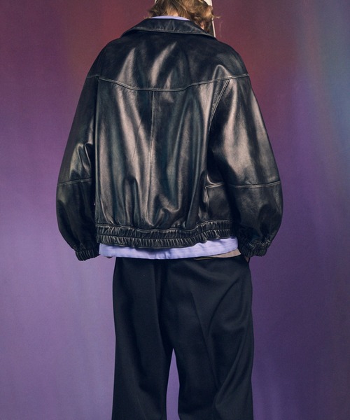 UNISEX》Sheep Leather Single Riders Collared Jacket/シープ