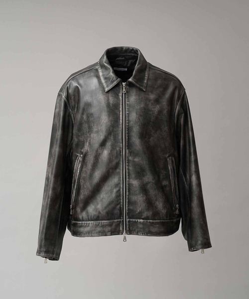 UNISEX》Sheep Leather Single Riders Collared Jacket/シープ