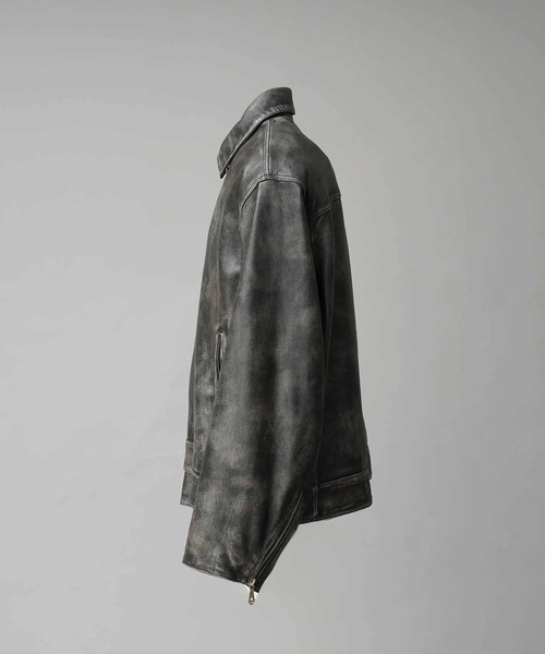 UNISEX》Sheep Leather Single Riders Collared Jacket/シープ