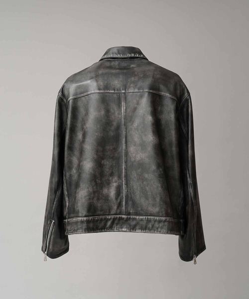 UNISEX》Sheep Leather Single Riders Collared Jacket/シープ