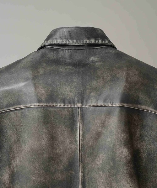 UNISEX》Sheep Leather Single Riders Collared Jacket/シープ