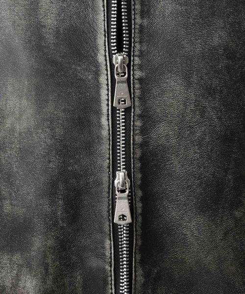 メゾンスペシャル シープレザー シングルライダージャケット ダークブラック UNISEX》Sheep Leather Single Riders Collared Jacket/シープレザー