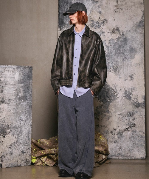 UNISEX》Sheep Leather Single Riders Collared Jacket/シープレザー