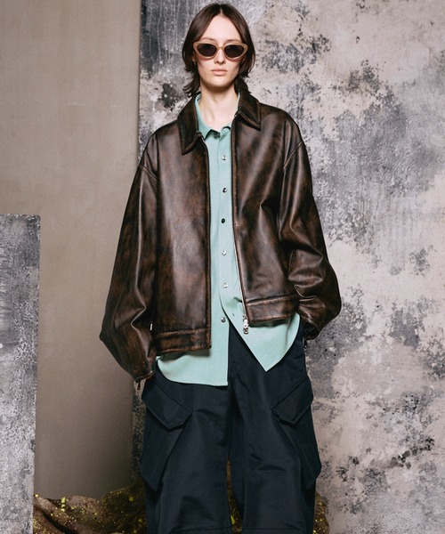 UNISEX》Sheep Leather Single Riders Collared Jacket/シープレザー