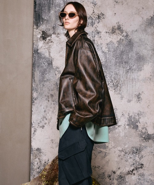 UNISEX》Sheep Leather Single Riders Collared Jacket/シープレザー