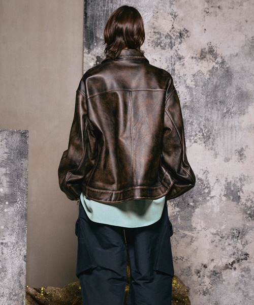 UNISEX》Sheep Leather Single Riders Collared Jacket/シープレザー