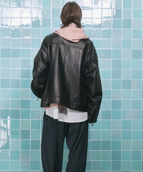 UNISEX》Sheep Leather Single Riders Collared Jacket/シープレザー