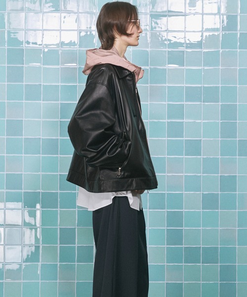 UNISEX》Sheep Leather Single Riders Collared Jacket/シープレザー