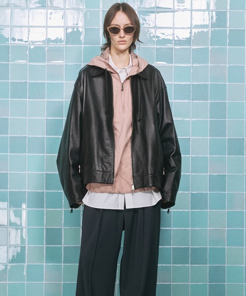 UNISEX》Sheep Leather Single Riders Collared Jacket/シープレザー