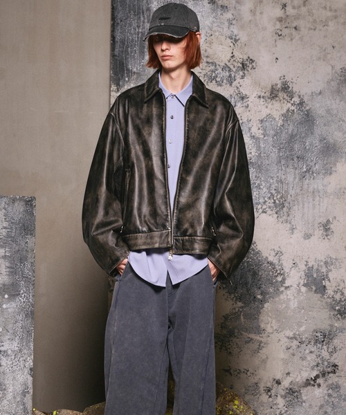 UNISEX》Sheep Leather Single Riders Collared Jacket/シープレザー