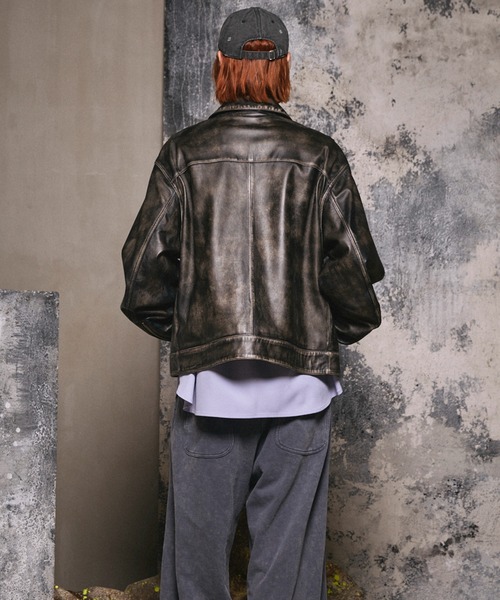 UNISEX》Sheep Leather Single Riders Collared Jacket/シープレザー