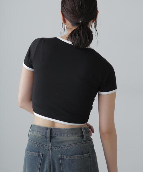 FREE'S MART(フリーズマート)の「ショート丈リンガーTシャツ(Tシャツ/カットソー・レディース・ブラック/ホワイト・FREE)」の14枚目の写真