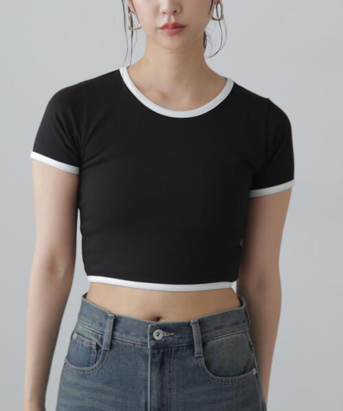 FREE'S MART(フリーズマート)の「ショート丈リンガーTシャツ(Tシャツ/カットソー・レディース・ブラック/ホワイト・FREE)」の18枚目の写真