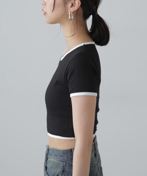 FREE'S MART(フリーズマート)の「ショート丈リンガーTシャツ(Tシャツ/カットソー・レディース・ブラック/ホワイト・FREE)」の19枚目の写真