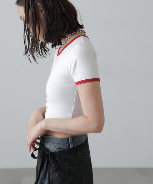 FREE'S MART(フリーズマート)の「ショート丈リンガーTシャツ(Tシャツ/カットソー・レディース・ブラック/ホワイト・FREE)」の5枚目の写真