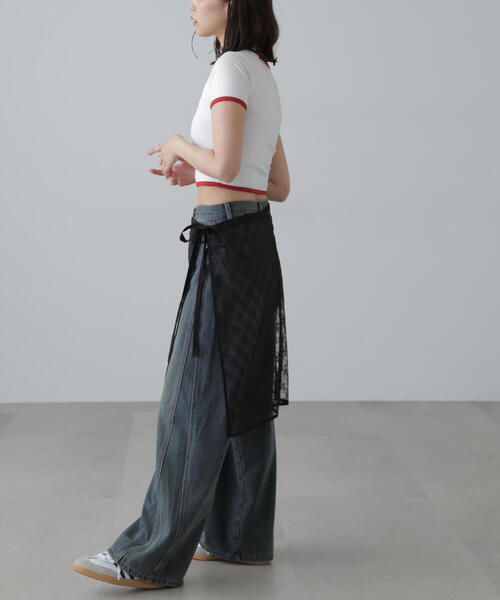 FREE'S MART(フリーズマート)の「ショート丈リンガーTシャツ(Tシャツ/カットソー・レディース・ブラック/ホワイト・FREE)」の8枚目の写真
