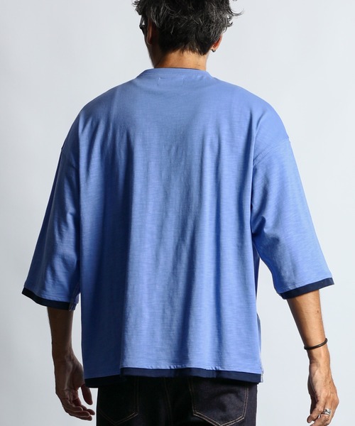 The DUFFER of ST.GEORGE（ザダファーオブセントジョージ）の「「AIR FLEX」3/4 SLEEVE LAYERED TEE：高収縮機能素材「エアフレックス」レイヤード 7分袖TEE（Tシャツ/カットソー・メンズ・ブルー/グレー/ミント・SMALL/MEDIUM/LARGE/X-LARGE）」の11枚目の写真