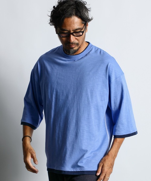 The DUFFER of ST.GEORGE（ザダファーオブセントジョージ）の「「AIR FLEX」3/4 SLEEVE LAYERED TEE：高収縮機能素材「エアフレックス」レイヤード 7分袖TEE（Tシャツ/カットソー・メンズ・ブルー/グレー/ミント・SMALL/MEDIUM/LARGE/X-LARGE）」の8枚目の写真