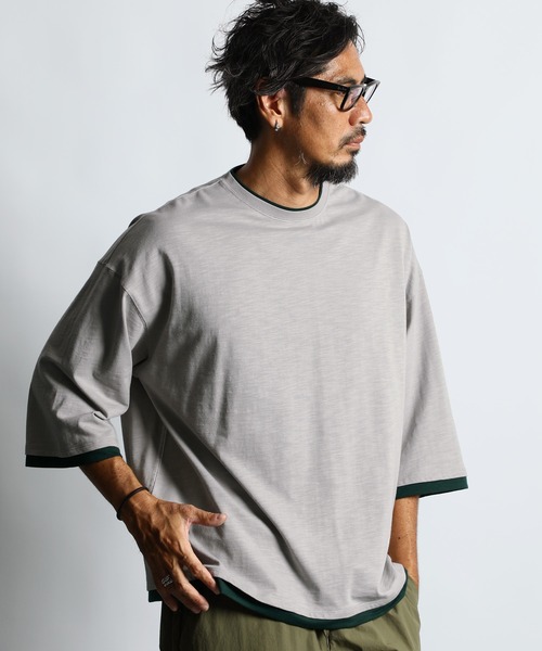 The DUFFER of ST.GEORGE（ザダファーオブセントジョージ）の「「AIR FLEX」3/4 SLEEVE LAYERED TEE：高収縮機能素材「エアフレックス」レイヤード 7分袖TEE（Tシャツ/カットソー・メンズ・ブルー/グレー/ミント・SMALL/MEDIUM/LARGE/X-LARGE）」の4枚目の写真