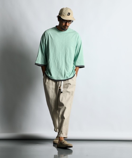 The DUFFER of ST.GEORGE（ザダファーオブセントジョージ）の「「AIR FLEX」3/4 SLEEVE LAYERED TEE：高収縮機能素材「エアフレックス」レイヤード 7分袖TEE（Tシャツ/カットソー・メンズ・ブルー/グレー/ミント・SMALL/MEDIUM/LARGE/X-LARGE）」の7枚目の写真