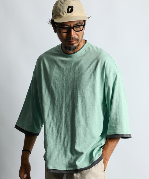 The DUFFER of ST.GEORGE（ザダファーオブセントジョージ）の「「AIR FLEX」3/4 SLEEVE LAYERED TEE：高収縮機能素材「エアフレックス」レイヤード 7分袖TEE（Tシャツ/カットソー・メンズ・ブルー/グレー/ミント・SMALL/MEDIUM/LARGE/X-LARGE）」の6枚目の写真