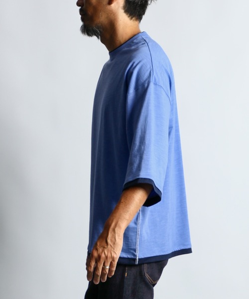 The DUFFER of ST.GEORGE（ザダファーオブセントジョージ）の「「AIR FLEX」3/4 SLEEVE LAYERED TEE：高収縮機能素材「エアフレックス」レイヤード 7分袖TEE（Tシャツ/カットソー・メンズ・ブルー/グレー/ミント・SMALL/MEDIUM/LARGE/X-LARGE）」の10枚目の写真