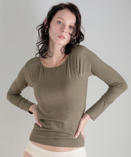 bijorie（ビジュリィ）の「【bijorie】カップ付きロングスリーブ／NEW BASIC （アルガンオイル配合）（その他アンダーウェア/インナー・レディース・ブラック/カーキ/オフホワイト・MEDIUM/LARGE/LG）」の3枚目の写真