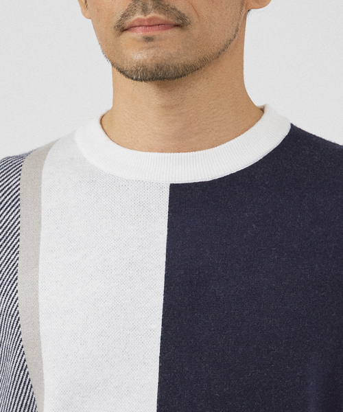 ABAHOUSE GRAY(アバハウスグレイ)の「【パネル切替】カシミヤタッチ ジャガード ニット(ニット/セーター・メンズ・ホワイト/グレイッシュベージュ/ブラック・48/46)」の8枚目の写真