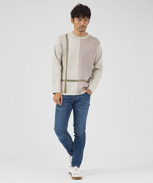 ABAHOUSE GRAY(アバハウスグレイ)の「【パネル切替】カシミヤタッチ ジャガード ニット(ニット/セーター・メンズ・ホワイト/グレイッシュベージュ/ブラック・48/46)」の16枚目の写真