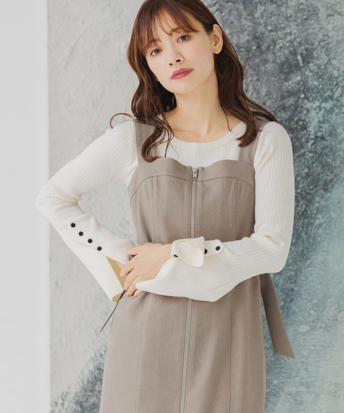 mysty woman（ミスティウーマン）の「フレアカフスリブニットプルオーバー 152818（ニット/セーター・レディース・オフホワイト/ブラック/ライトグレー・FREE）」の7枚目の写真