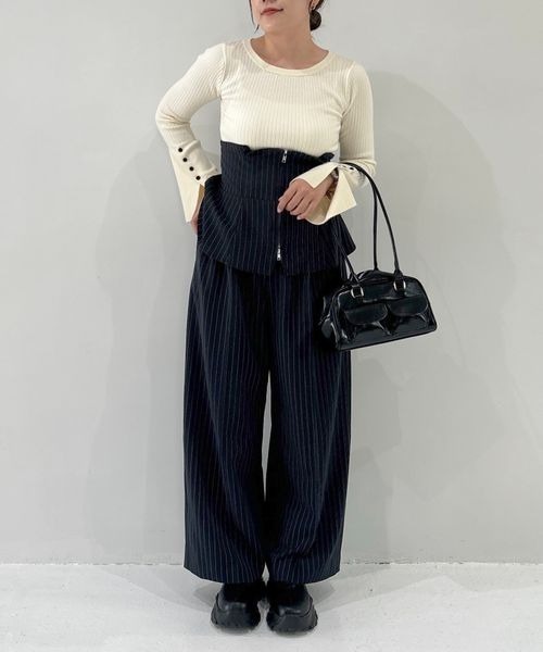 mysty woman（ミスティウーマン）の「フレアカフスリブニットプルオーバー 152818（ニット/セーター・レディース・オフホワイト/ブラック/ライトグレー・FREE）」の21枚目の写真