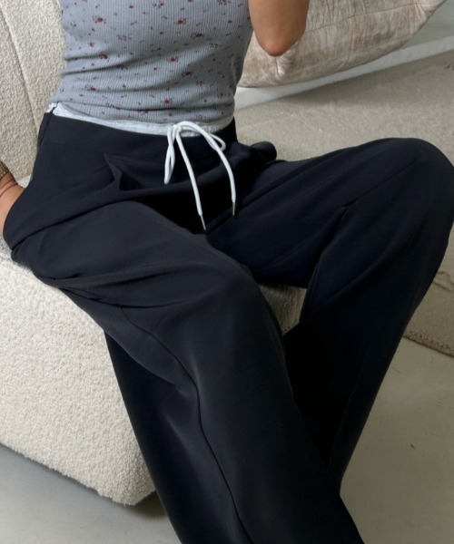 FREE STYLISTS(フリー スタイリスト)の「YUGA_YGMC ダブルウエスト タックストレートパンツ(スウェットパンツ・レディース・ネイビー/グレー・S/M/L)」の6枚目の写真