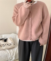 ノーカラーニットカーディガン