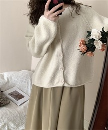 ノーカラーニットカーディガン