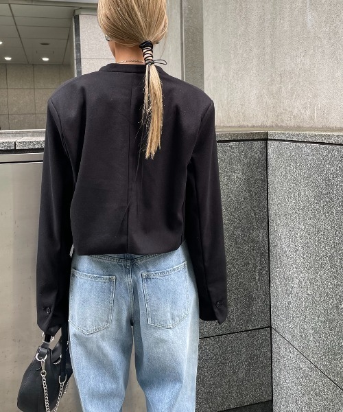 AIC.（エーアイシー）の「起毛ツイルショートジャケット（ノーカラージャケット・レディース・チャコールグレー/ブラック・FREE）」の6枚目の写真