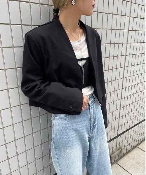 AIC.（エーアイシー）の「起毛ツイルショートジャケット（ノーカラージャケット・レディース・チャコールグレー/ブラック・FREE）」の11枚目の写真