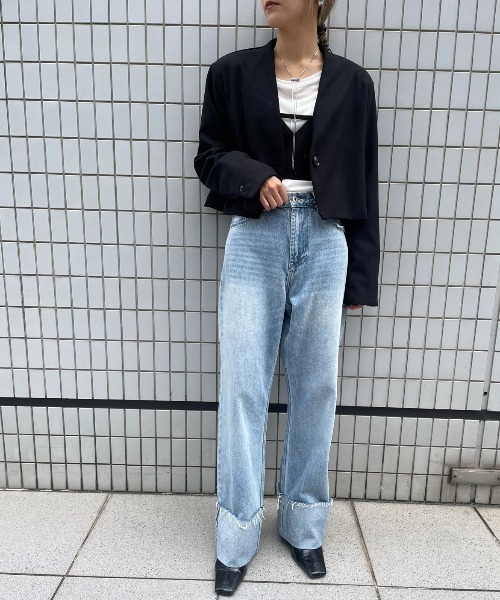 AIC.（エーアイシー）の「起毛ツイルショートジャケット（ノーカラージャケット・レディース・チャコールグレー/ブラック・FREE）」の12枚目の写真