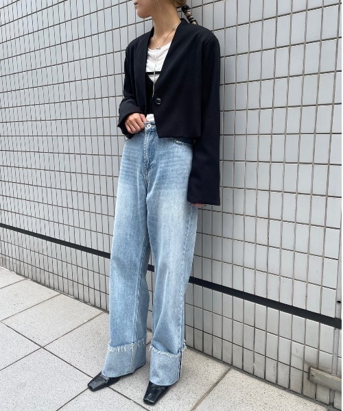 AIC.（エーアイシー）の「起毛ツイルショートジャケット（ノーカラージャケット・レディース・チャコールグレー/ブラック・FREE）」の13枚目の写真