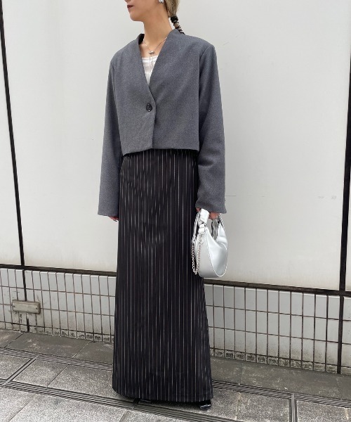 AIC.（エーアイシー）の「起毛ツイルショートジャケット（ノーカラージャケット・レディース・チャコールグレー/ブラック・FREE）」の22枚目の写真