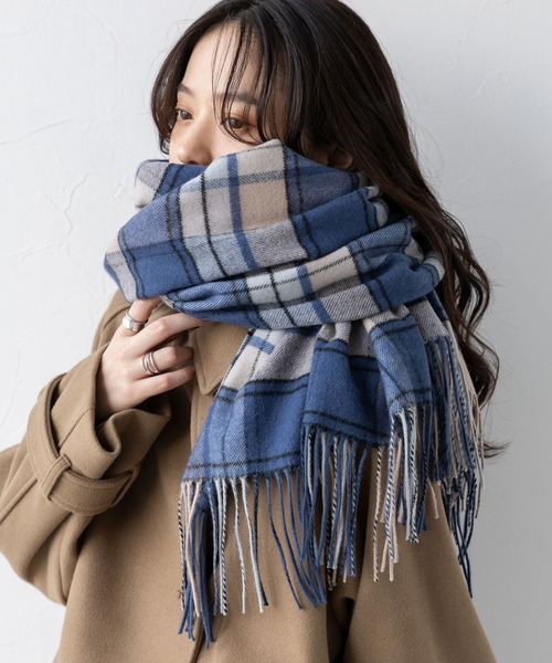 RAGEBLUE（レイジブルー）の「【UNISEX】カシミヤタッチ/チェックマフラー（マフラー・レディース・オフホワイト/ブルー/ネイビー・FREE）」の12枚目の写真