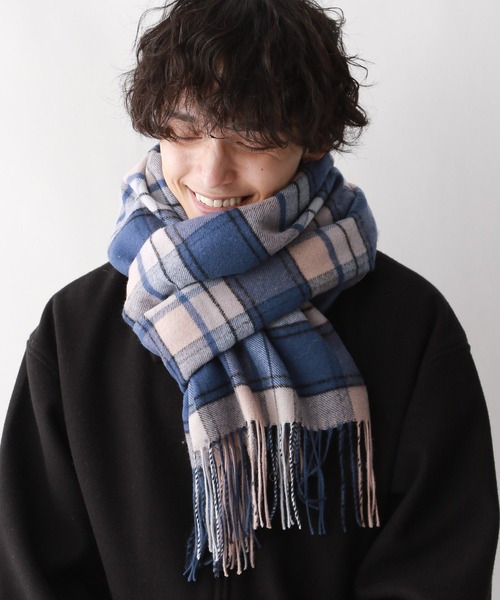 RAGEBLUE（レイジブルー）の「【UNISEX】カシミヤタッチ/チェックマフラー（マフラー・レディース・オフホワイト/ブルー/ネイビー・FREE）」の15枚目の写真