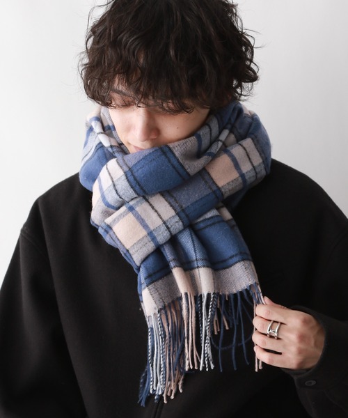 RAGEBLUE（レイジブルー）の「【UNISEX】カシミヤタッチ/チェックマフラー（マフラー・レディース・オフホワイト/ブルー/ネイビー・FREE）」の16枚目の写真