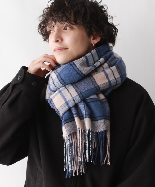 RAGEBLUE（レイジブルー）の「【UNISEX】カシミヤタッチ/チェックマフラー（マフラー・レディース・オフホワイト/ブルー/ネイビー・FREE）」の17枚目の写真