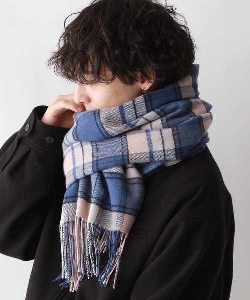 RAGEBLUE（レイジブルー）の「【UNISEX】カシミヤタッチ/チェックマフラー（マフラー・レディース・オフホワイト/ブルー/ネイビー・FREE）」の18枚目の写真