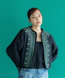 AMERICAN RAG CIE | LEIN  襟ぐり刺繍裏ボアキルトジャケット(ノーカラージャケット)