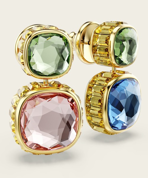SWAROVSKI chroma スタッドピアス　両耳用 Chroma スタッドピアス, クッションカット, イエロー, ゴールド