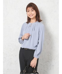 【ウォッシャブル】ブラウス 長袖 クルーネックプルオーバータックブラウス 透けにくい ストレッチ 無地 SOFFICE