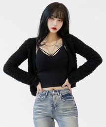 minsobi（ミンソビ）の「プードルファー ミニマル vネック カーディガン（カーディガン/ボレロ）」